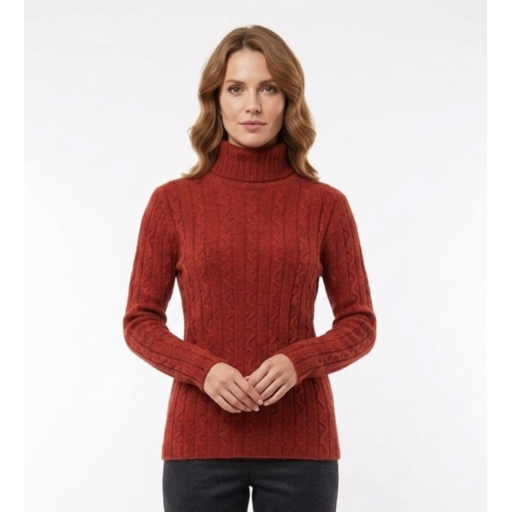 Belford Turtleneck Sweater Womens M Red Cashmere Cable Knit Long Sleeve Classic